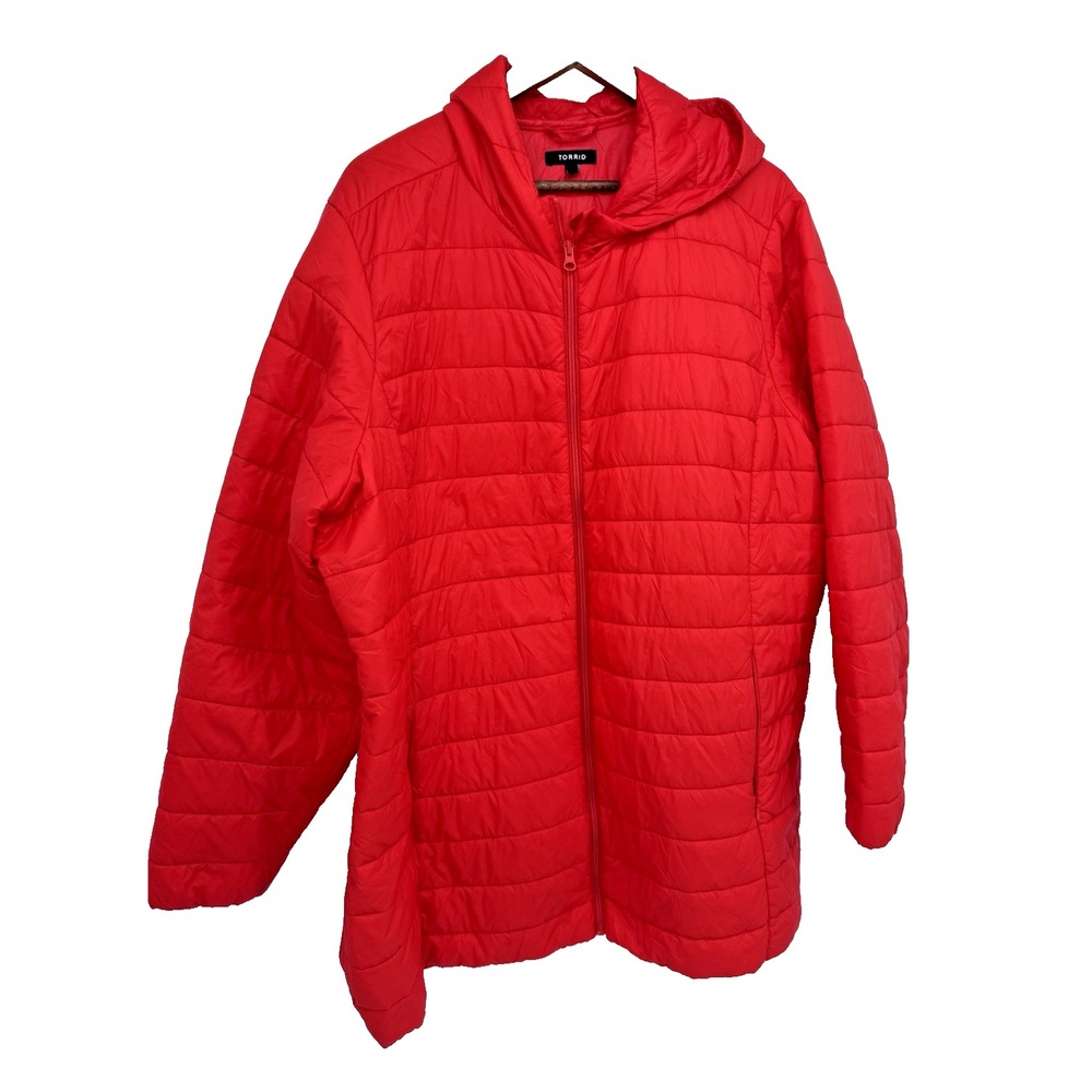 Torrid Puffer Jacket Red Hooded Zip Up Quilted Water Resistant Coat 3X gorpcore